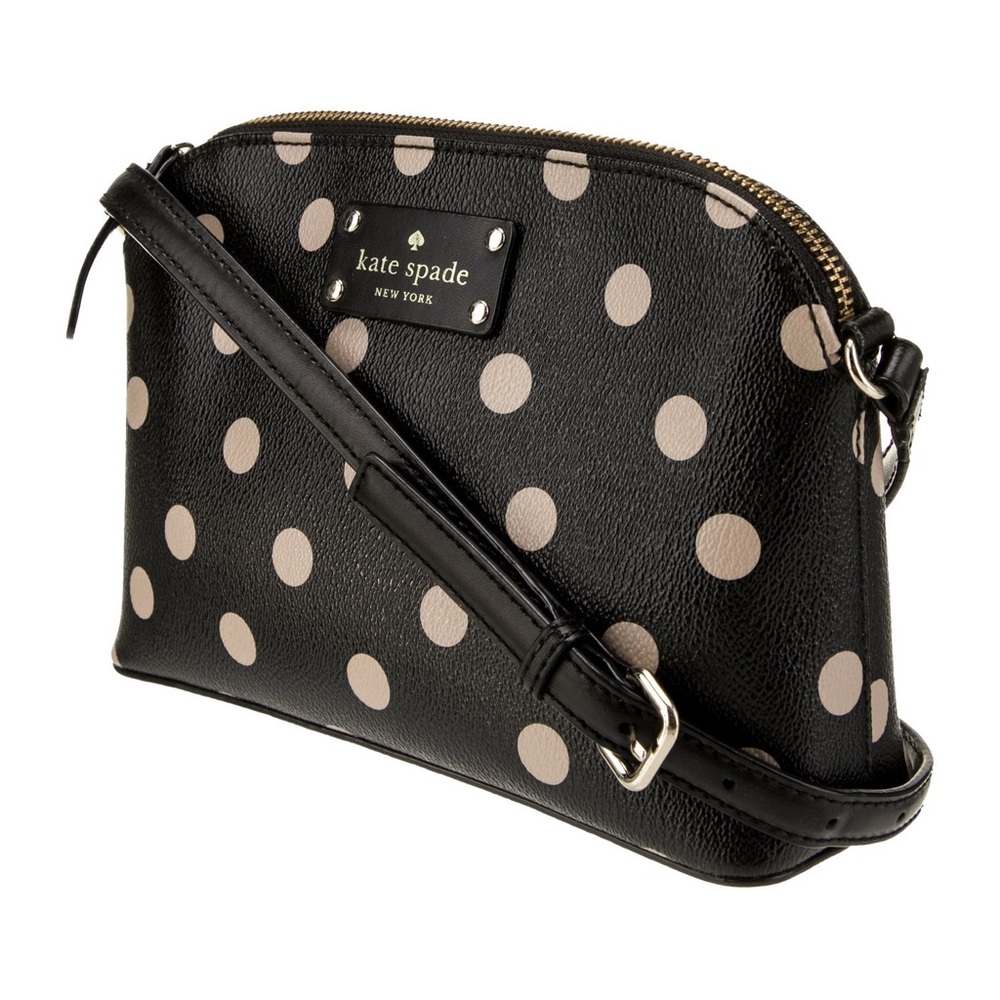 Kate Spade Crossbody Black Leather Polka Dot Purse Handbag- Mint